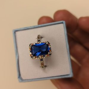 Fragrant Jewels Size 9 Ring Patriotic Blue Rectangle Crystal NWOT